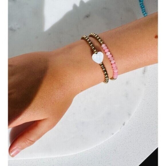 Waterproof Gold stretch bracelet Pearl Heart Stacking Bracelet Non-tarnish Gold - Picture 2 of 9